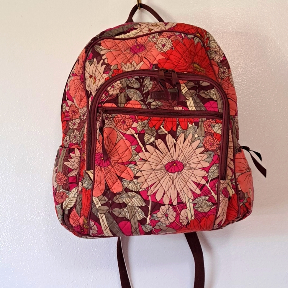 Vera Bradley Floral Quilted Backpack 16 inch Red And Pink